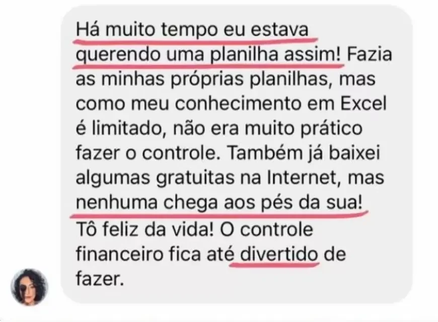Mensagem em que Ana diz que nenhuma planilha gratuita chegava aos pés da Central