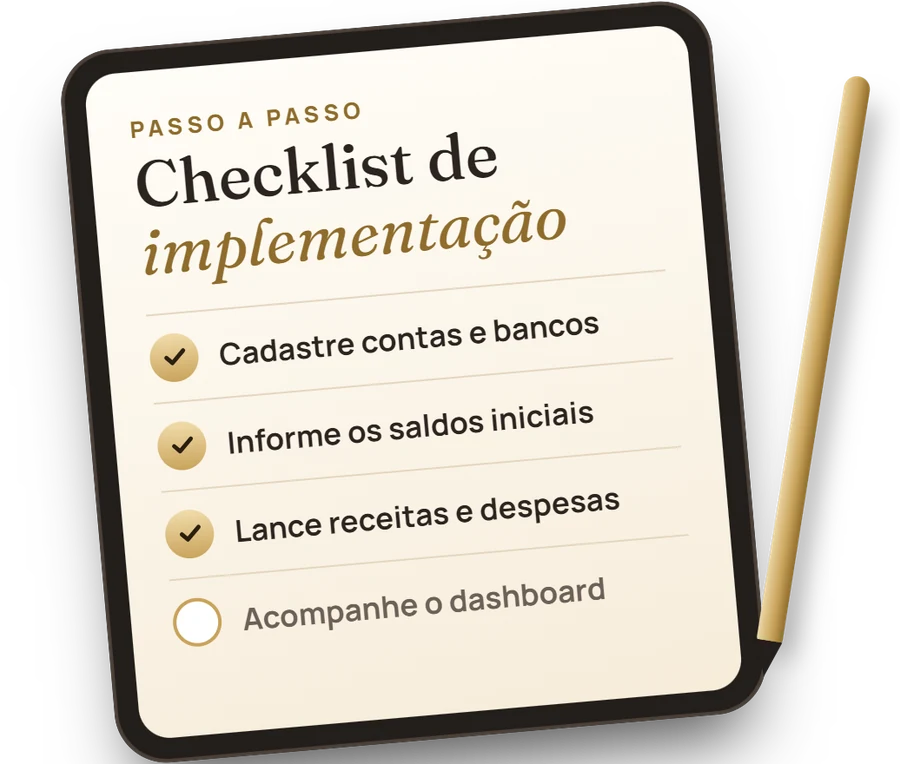 Checklist de implementação com as etapas marcadas em um tablet