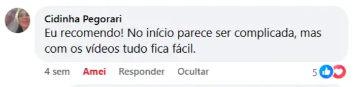 Comentário de Cidinha Pegorari recomendando a planilha